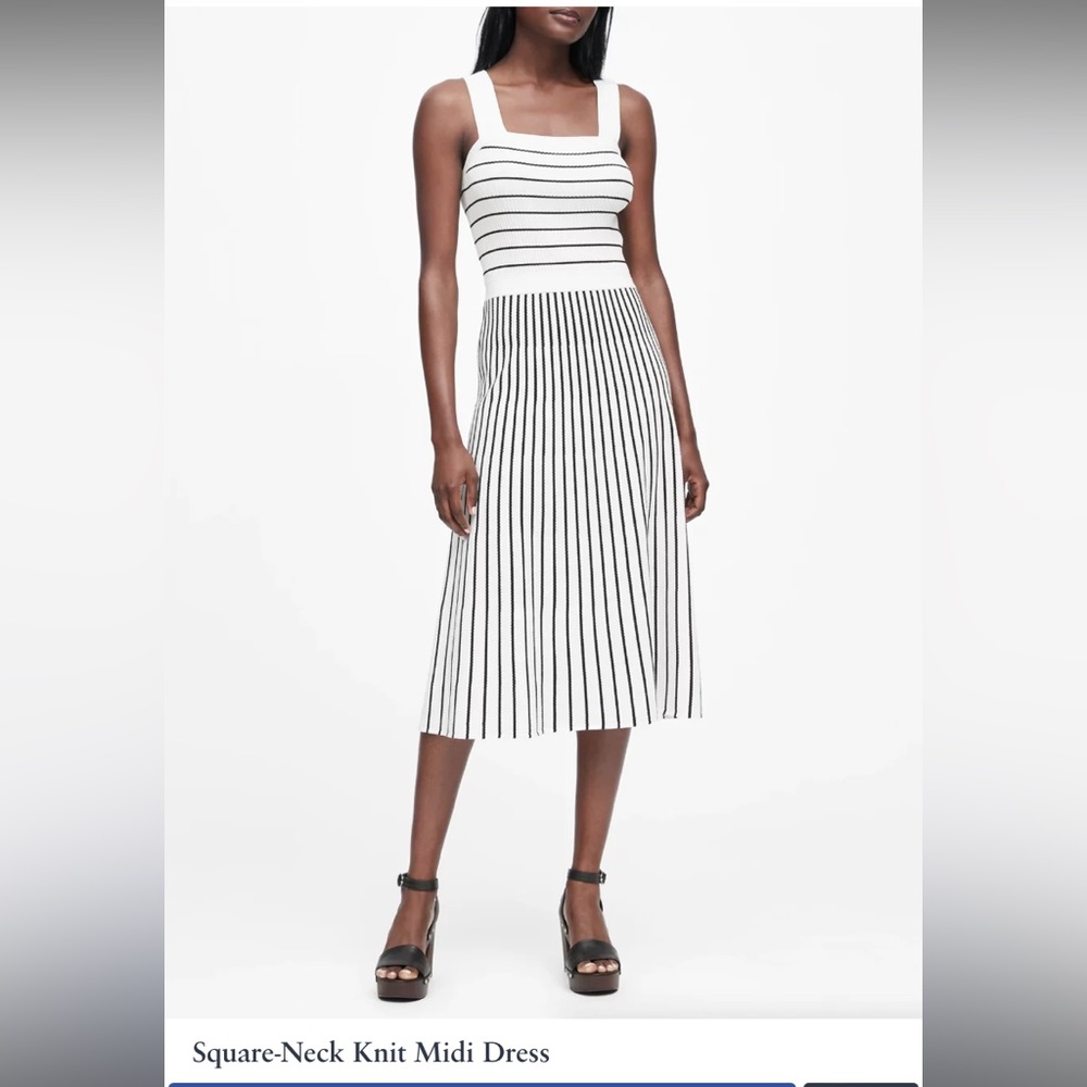 White and Black Striped Midi Dress